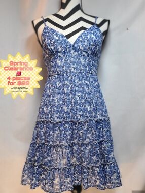 B. Darlin Blue Floral Chiffon Tiered Sundress with Spaghetti Straps